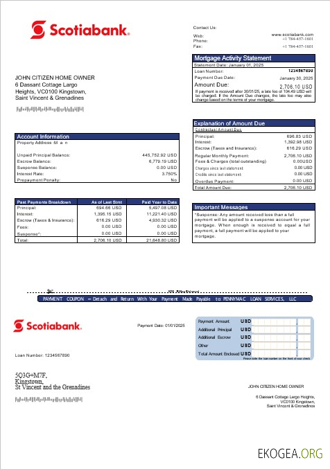 Relevé hypothécaire de la Banque Scotia de Saint , Vincent , et , les Grenadines aux formats Word et PDF